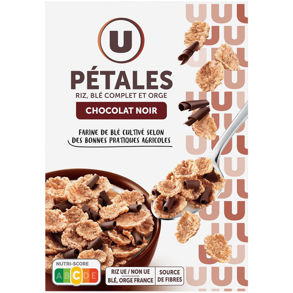 U Céréales Pétales de riz et de blé orge chocolat noir  550g