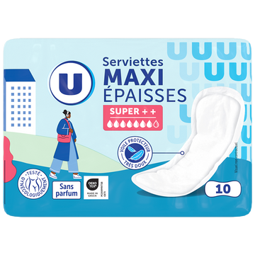 U Serviettes hygiéniques épaisses super ++ x10