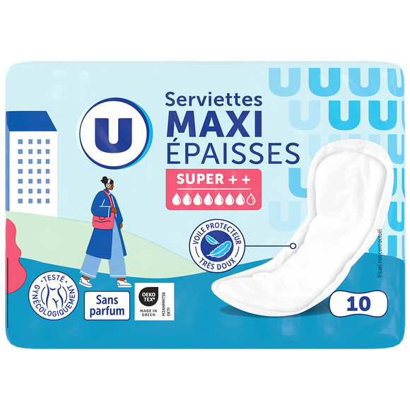 U Serviettes hygiéniques épaisses super ++ x10