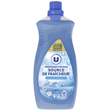 U Adoucissant concentré parfum source de fraîcheur 60 lavages, 1,5L