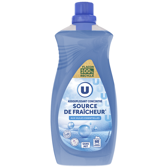 U Adoucissant concentré parfum source de fraîcheur 60 lavages, 1,5L