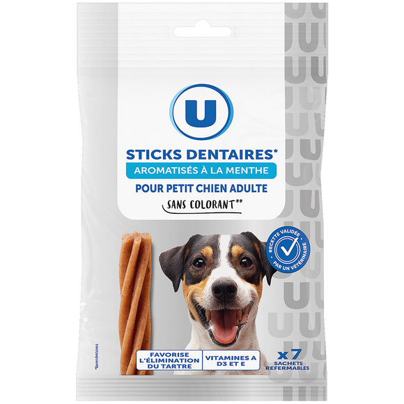 U Friandises Sticks dentaires pour chien mini adulte aromatisé à la menthe 7 unités, 110g