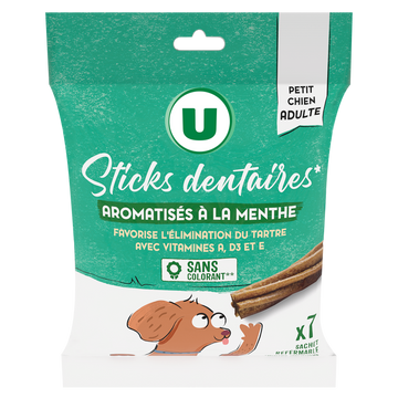 U Friandises Sticks dentaires pour chien mini adulte aromatisé à la menthe 7 unités, 110g