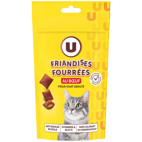 U Friandises fourrées pour chat anti boule de poils au boeuf 60g