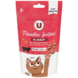 U Friandises fourrées pour chat anti boule de poils au boeuf  60g