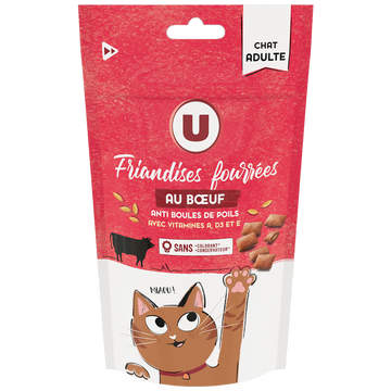 U Friandises fourrées pour chat anti boule de poils au boeuf  60g