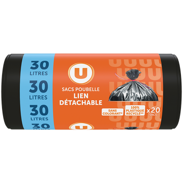 U Sacs poubelle 100% recyclé lien classique - 30L - x20
