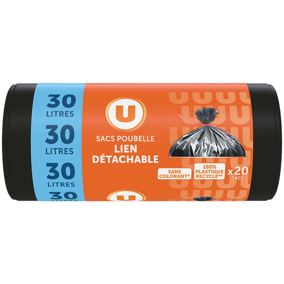 U Sacs poubelle 100% recyclé lien classique - 30L - x20