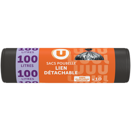 U Sacs poubelle 100% recyclé lien classique  x10, 100l