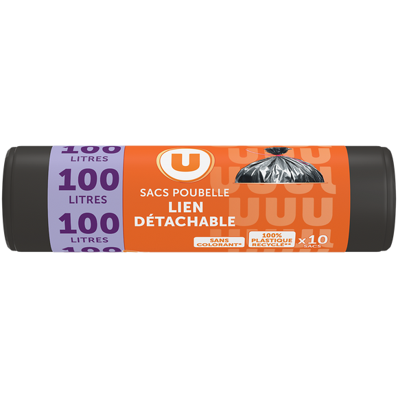 U Sacs poubelle 100% recyclé lien classique - 100L - x10