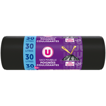 U Sacs poubelle 100% recyclé coulissants,  20 x 30 litres