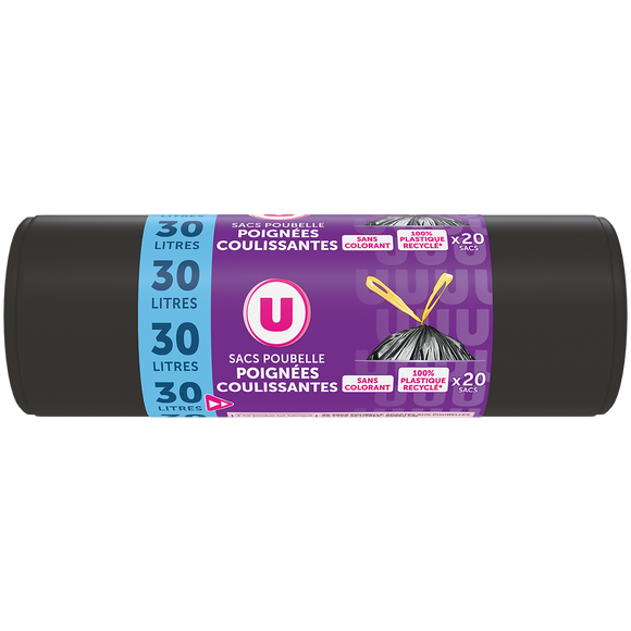 U Sacs poubelle 100% recyclé coulissants - 30L - x20