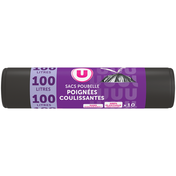 U Sacs poubelle 100% recyclé liens coulissants - 100L - x10