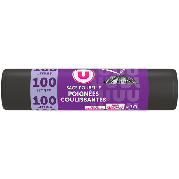 U Sacs poubelle 100% recyclé liens coulissants - 100L - x10