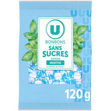 U Bonbons menthe sans sucres aux extraits de stévia 120g