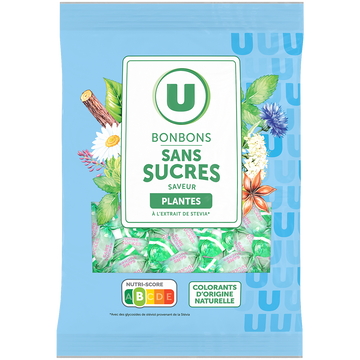 U Bonbons aux plantes et à l'extrait de stevia sans sucre sachet de 120g