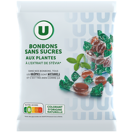 U Bonbons aux plantes et à l'extrait de stevia sans sucre  sachet de 120g