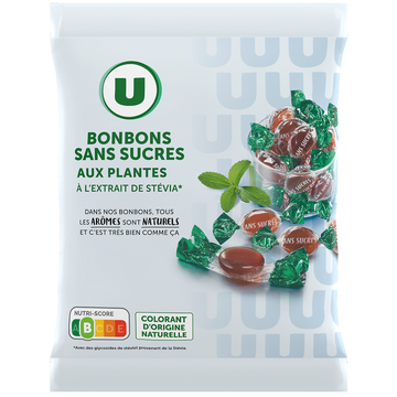 U Bonbons aux plantes et à l'extrait de stevia sans sucre  sachet de 120g