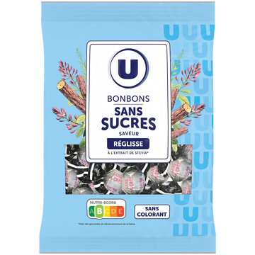 U Bonbons à la réglisse sans sucre stevia sachet de 120g