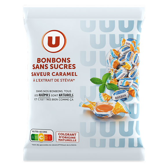 U Bonbons sans sucre saveur caramel stevia  120g