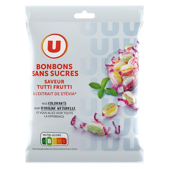 U Bonbons Tutti frutti sans sucres à l'extrait de stévia 120g
