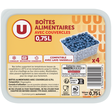 U Boîtes plastiques micro onde,  4x0,75 litres