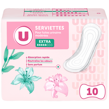 U Serviettes incontinence extra x10