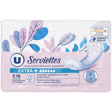U Serviettes incontinence extra+