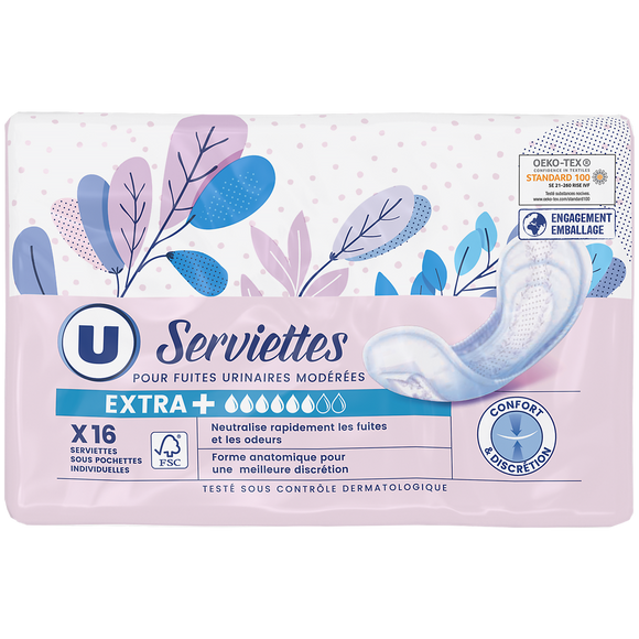 U Serviettes incontinence extra+