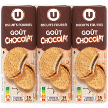 U Gâteaux Goûters ronds fourrés goût chocolat x15, 3x300g, 900g