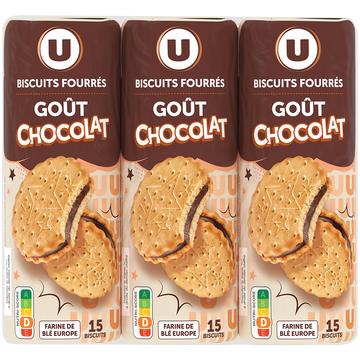 U Gâteaux Goûters ronds fourrés goût chocolat x15, 3x300g, 900g