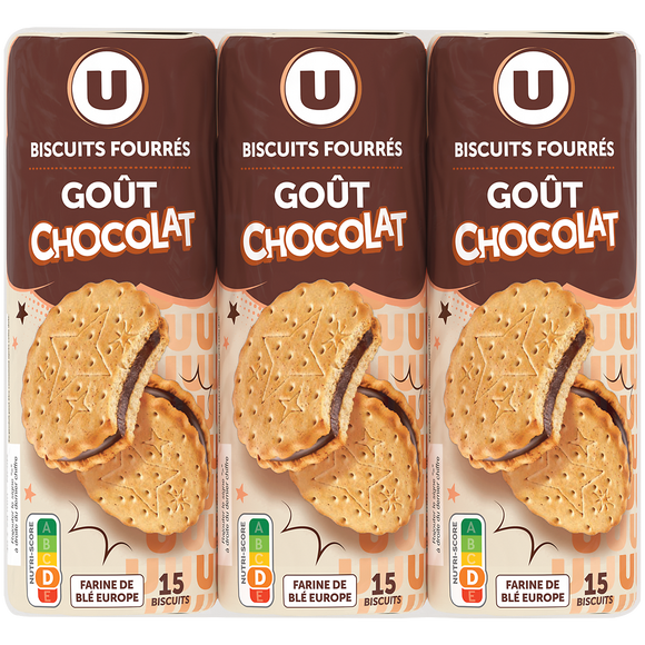 U Gâteaux Goûters ronds fourrés goût chocolat x15, 3x300g, 900g