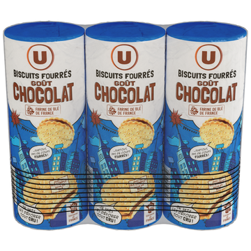 U Gâteaux Goûters ronds fourrés goût chocolat x15, 3x300g, 900g