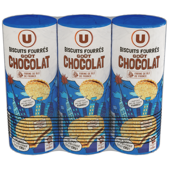 U Gâteaux Goûters ronds fourrés goût chocolat x15, 3x300g, 900g
