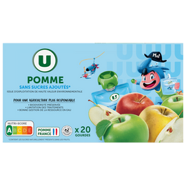 U MAT ET LOU Gourdes dessert fruitier à la pomme sans sucres ajoutés 20x90g