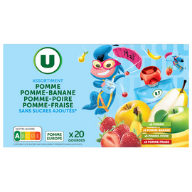 U MAT ET LOU Gourdes dessert fruitier aux 4 parfums sans sucre ajouté 20x90g