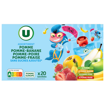 U MAT ET LOU Gourdes dessert fruitier aux 4 parfums sans sucre ajouté 20x90g