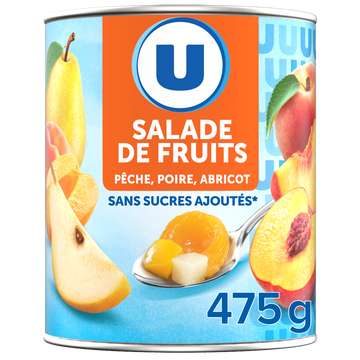 U Mélange fruits sans sucre ajoutés de pêches, poires, abricots au jus de raison à base de concentré 475g