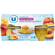 U Coupelles pêche et mangue sans sucre ajoutés x4, 260g