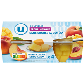 U Coupelles pêche et mangue sans sucre ajoutés  x4, 260g