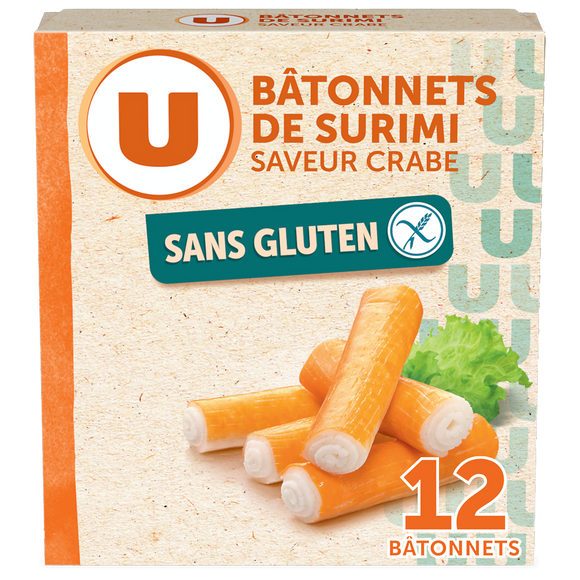 U SANS GLUTEN Bâtonnets de surimi saveur crabe sans gluten 200g