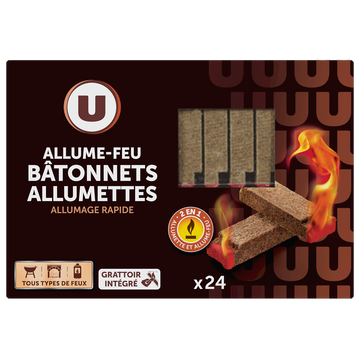 U Allume-feu bâtonnet allumette pour tous types de feu  x24