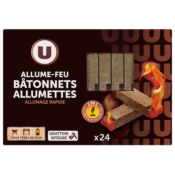 U Allume-feu bâtonnet allumette pour tous types de feu x24