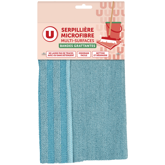 U Serpillière en microfibre avec bandes grattantes multi-surfaces