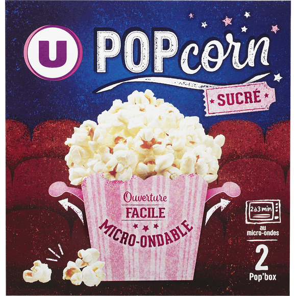 U Popcorn sucré micro ondable en gobelet  2x100g