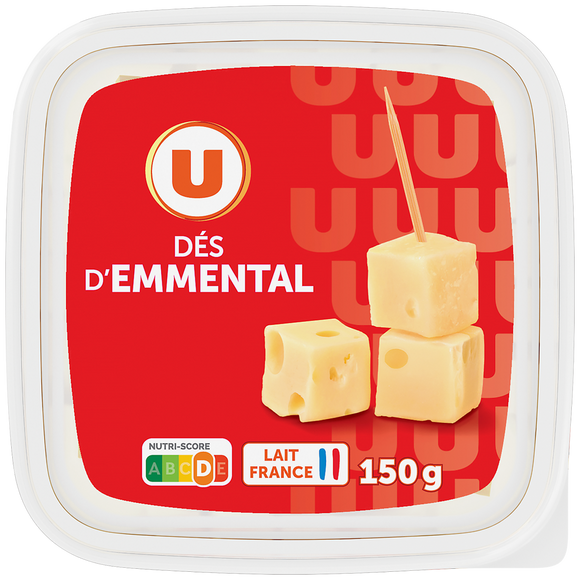 U Emmental français pasteurisé mini dés 30% de MG, 150g