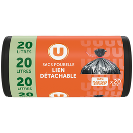 U Sacs poubelle 100% recyclés à lien  20l, x20