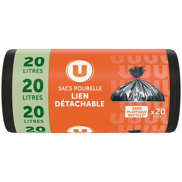 U Sacs poubelle 100% recyclés à lien  20l, x20