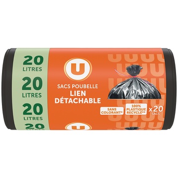 U Sacs poubelle 100% recyclés à lien - 20L - x20