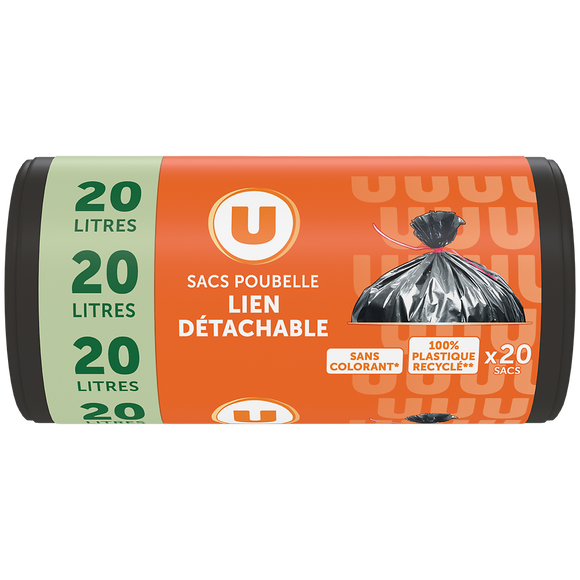 U Sacs poubelle 100% recyclés à lien - 20L - x20